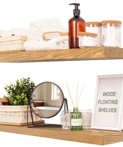 BAOBAB WORKSHOP Wood Floating Shelves for Bathroom - Long Floating Shelves for Wall for Bedroom Kitchen Living Room - Oak Shelves for Wall - 36 x 6.7 Inch, Set of 2