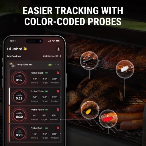 TempSpike Wireless Meat Thermometer Digital with App, WiFi & Bluetooth BBQ Grill Thermometer with High Precision, Waterproof & Heat-Resistant Probes, Rechargeable Base with Display for BBQ Smoker Oven - Image 4