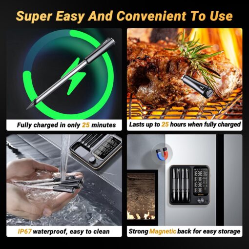 Wireless Meat Thermometer with 4 Probes, Inkbird Wifi BluetoothThermometer Digital Wireless for Rotisserie Grill Oven,Unlimited Range Dishwasher Waterproof Bluetooth Meat Thermometer for iOS & Android - Image 5