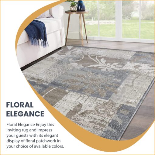 Superior Indoor Area Rug, Jute Backed, Perfect for Office, Living/Dining Room, Bedroom, Kitchen, Hallway, Entryway, Floor, Modern Floral Patchwork Decor, Pastiche Collection, 9' x 12', Ivory - Image 7
