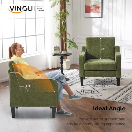 VINGLI Accent Chair for Living Room Chairs Olive Green Reading Chair for Bedroom Scooped Arm Chair Mid Century Modern Accent Chairs Upholstered Comfy Chair for Apartment, Waiting Room - Image 8