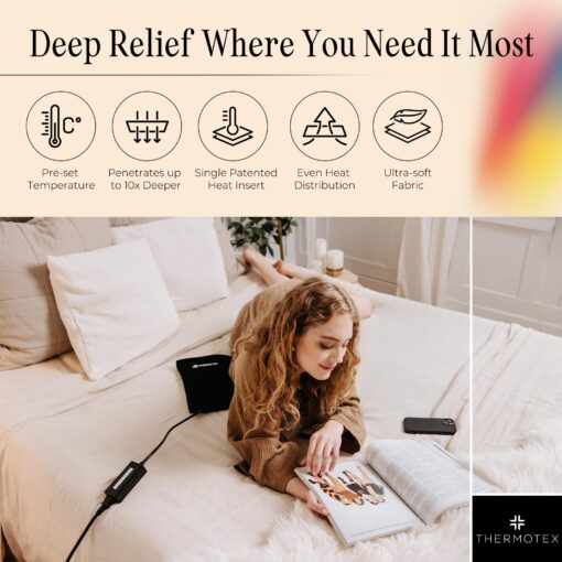 Thermotex Far Infrared Heating Pad – Gold – Premium Heating Pad for Discomfort Relief – Warms and Relaxes Muscles – Medium Size for Back, Torso, Arms and Legs – 15 in. x 15 in. - Image 5
