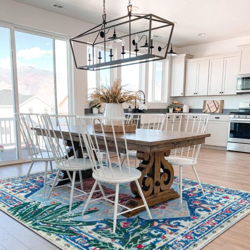Aldopein Washable Blue Rugs Thin Oriental Boho Vintage Tropical Jungle 9x12 Area Rugs for Bedroom Kitchen Dining Living Room Office Distressed Indoor Large Carpet - Image 7