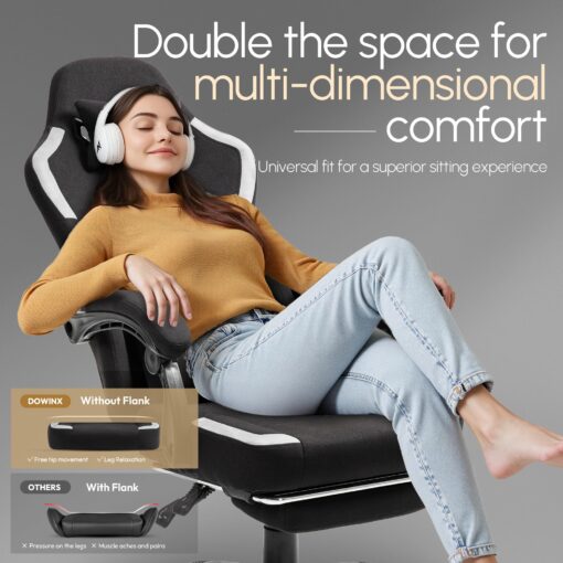 Dowinx Fabric Gaming Chair with Pocket Spring Cushion,Breathable Computer Chair with Massage Lumbar Support and Footrest,High Back Game Office Chair for Adult,Black - Image 7