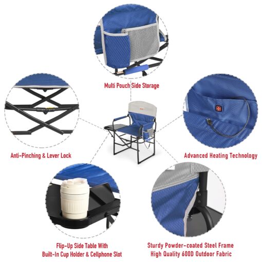SUNNYFEEL Heated Camping Directors Chair, Heavy Duty,Oversized Portable Folding Chair with Side Table, Pocket for Beach, Fishing,Trip,Picnic,Lawn,Concert Outdoor Foldable Camp Chairs - Image 4