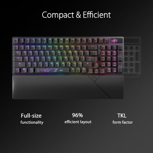 ASUS ROG Strix Scope II 96 Wireless Gaming Keyboard, Tri-Mode Connection, Dampening Foam & Switch-Dampening Pads, Hot-Swappable Pre-lubed ROG NX Snow Switches, PBT Keycaps, RGB-Black - Image 6