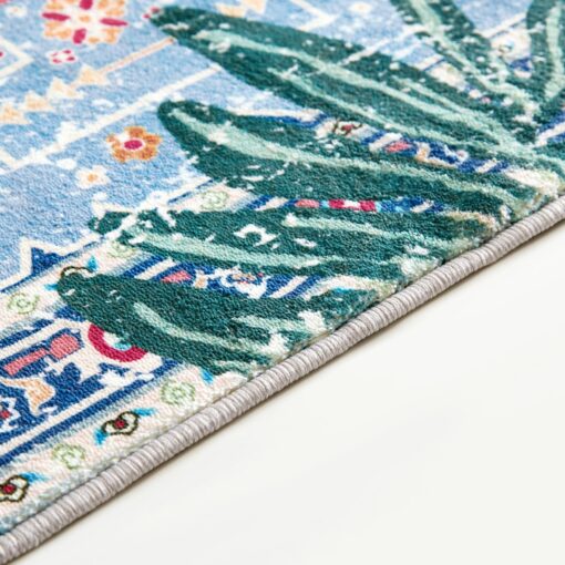 Aldopein Washable Blue Rugs Thin Oriental Boho Vintage Tropical Jungle 9x12 Area Rugs for Bedroom Kitchen Dining Living Room Office Distressed Indoor Large Carpet - Image 3