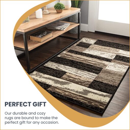 SUPERIOR Indoor Area Rug, Foam Backed, Modern Geometric Patchwork Floor Decor for Bedroom, Office, Living Room, Entryway, Hardwood Floors, Rockwood Collection, 10' x 14', Chocolate - Image 8