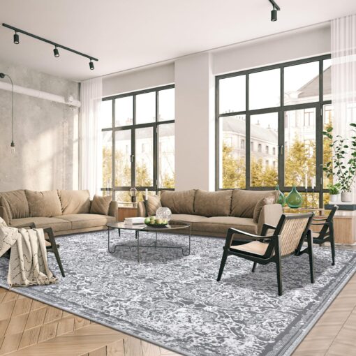 Vaukki Living Room Rug, Vintage Shaggy Soft Laundry Rug, Non Slip Kitchen Area Mat, Washable Farmhouse Bedroom Area Carpet for Bathroom, Kitchen and Kidsroom (8'x10', Grey)