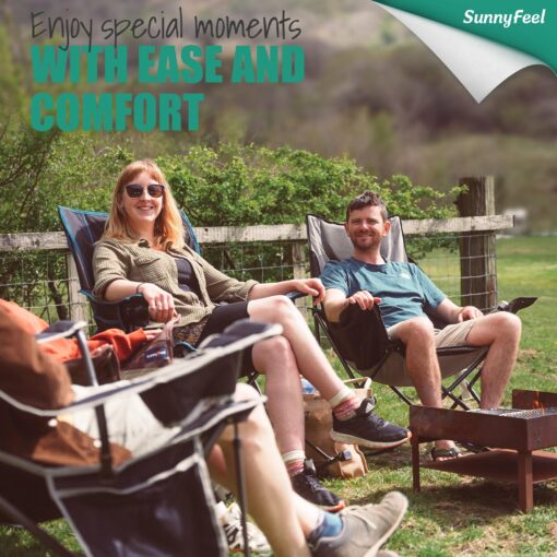 SUNNYFEEL Rocking Camping Chair, Luxury Padded Recliner, Oversized Folding Lawn Chair with Pocket, Heavy Duty for Outdoor/Picnic/Lounge/Patio, Portable Camp Rocker Chairs with Carry Bag - Image 5