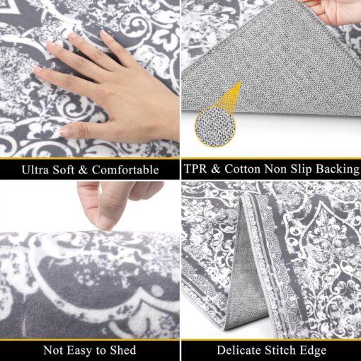 Vaukki Living Room Rug, Vintage Shaggy Soft Laundry Rug, Non Slip Kitchen Area Mat, Washable Farmhouse Bedroom Area Carpet for Bathroom, Kitchen and Kidsroom (8'x10', Grey) - Image 8