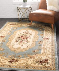 Unique Loom Versailles Collection Traditional Classic Floral Motif Area Rug (8' 0 x 10' 0 Rectangular, Slate Blue/ Ivory)