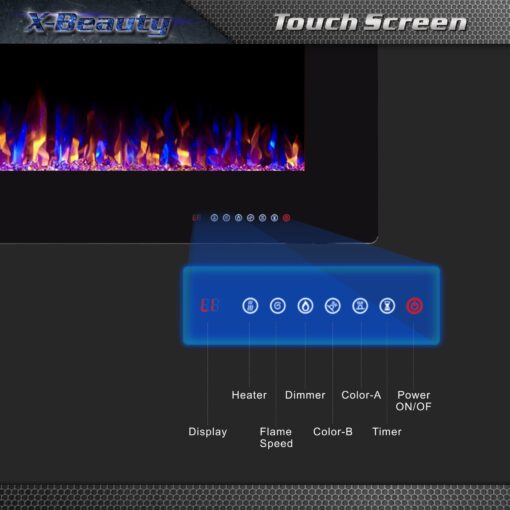 Xbeauty 36" Electric Fireplace in-Wall Recessed and Wall Mounted 1500W Fireplace Heater and Linear Fireplace with Timer/Multicolor Flames/Touch Screen/Remote Control Black - Image 5
