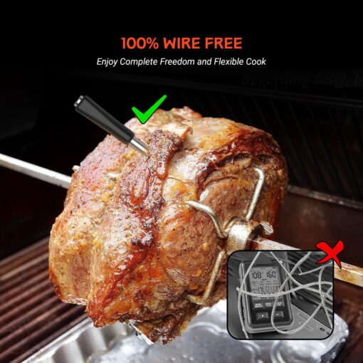 Wireless Meat Thermometer - 5G Wi-Fi and 5.4 Bluetooth Meat Thermometer Digital Wireless for Grilling and Smoking with IP67 Dual Probes and Backlight LCD Display for BBQ, Smoker, Oven, Grill - Image 2
