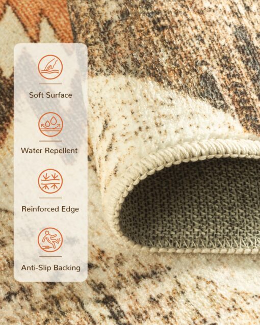 Area Rug 8x10 Rug Machine Washable Non-Slip Low Pile Print Pattern Western Rug for Living Room Bedroom Entryway-Cream/Camel - Image 8
