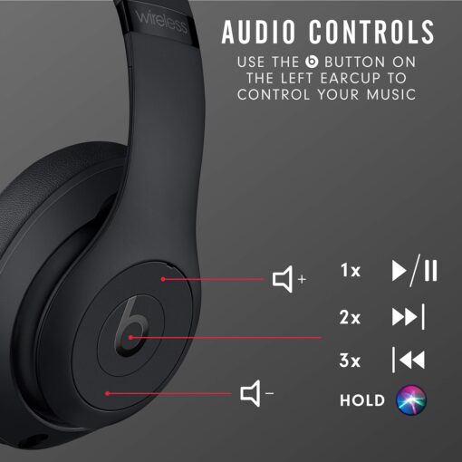 Beats Studio3 Wireless Noise Cancelling Over-Ear Headphones - Apple W1 Headphone Chip, Class 1 Bluetooth, 22 Hours of Listening Time, Built-in Microphone - Matte Black - Image 4