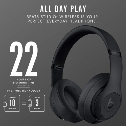 Beats Studio3 Wireless Noise Cancelling Over-Ear Headphones - Apple W1 Headphone Chip, Class 1 Bluetooth, 22 Hours of Listening Time, Built-in Microphone - Matte Black - Image 6