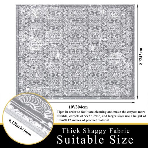 Vaukki Living Room Rug, Vintage Shaggy Soft Laundry Rug, Non Slip Kitchen Area Mat, Washable Farmhouse Bedroom Area Carpet for Bathroom, Kitchen and Kidsroom (8'x10', Grey) - Image 4