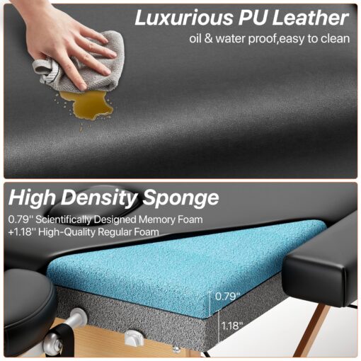 KCC Memory Foam Massage Table Premium Portable Foldable Massage Bed Height Adjustable, 84 Inches Long 28 Inchs Wide Home Salon Spa Bed Tattoo Table with Accessories &Carrying Case, Easy Set Up - Image 5