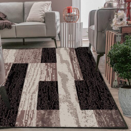 SUPERIOR Indoor Area Rug, Foam Backed, Modern Geometric Patchwork Floor Decor for Bedroom, Office, Living Room, Entryway, Hardwood Floors, Rockwood Collection, 10' x 14', Chocolate - Image 3