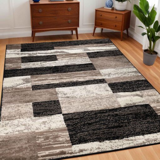 SUPERIOR Indoor Area Rug, Foam Backed, Modern Geometric Patchwork Floor Decor for Bedroom, Office, Living Room, Entryway, Hardwood Floors, Rockwood Collection, 10' x 14', Chocolate