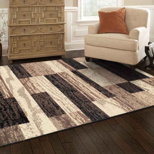 SUPERIOR Indoor Area Rug, Foam Backed, Modern Geometric Patchwork Floor Decor for Bedroom, Office, Living Room, Entryway, Hardwood Floors, Rockwood Collection, 10' x 14', Chocolate - Image 2