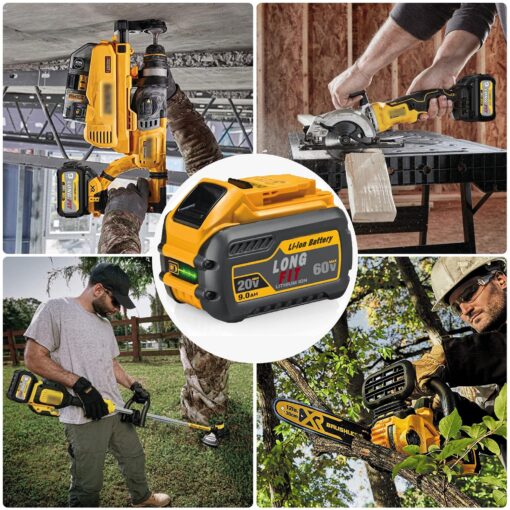 LONG FIT 2 Pack Replace for DeWalt DCB606 DCB609 20V/60V MAX 9.0Ah Battery Compatible with DeWalt 20V/60V Power Tools Compatible with DeWalt 20-60v Battery - Image 2