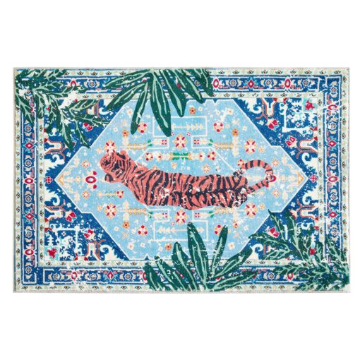 Aldopein Washable Blue Rugs Thin Oriental Boho Vintage Tropical Jungle 9x12 Area Rugs for Bedroom Kitchen Dining Living Room Office Distressed Indoor Large Carpet - Image 2