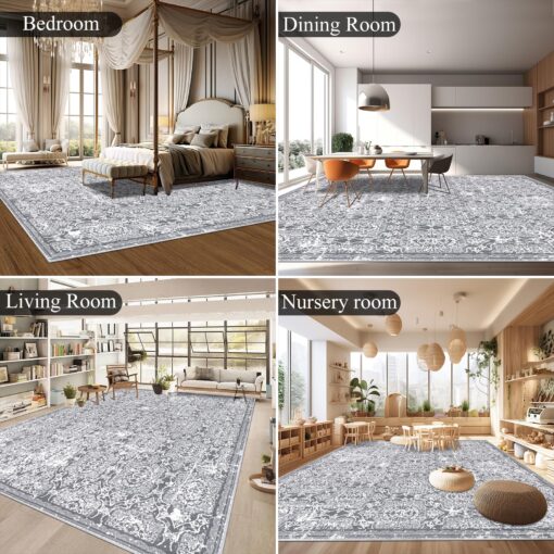 Vaukki Living Room Rug, Vintage Shaggy Soft Laundry Rug, Non Slip Kitchen Area Mat, Washable Farmhouse Bedroom Area Carpet for Bathroom, Kitchen and Kidsroom (8'x10', Grey) - Image 9