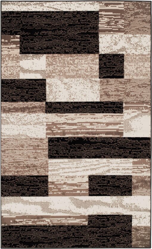SUPERIOR Indoor Area Rug, Foam Backed, Modern Geometric Patchwork Floor Decor for Bedroom, Office, Living Room, Entryway, Hardwood Floors, Rockwood Collection, 10' x 14', Chocolate - Image 9
