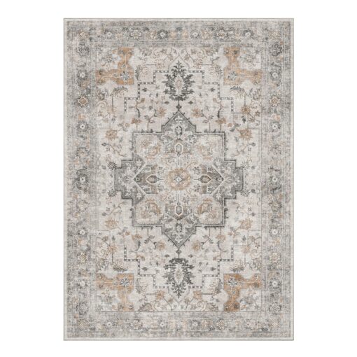 GENIMO 8x10 Area Rugs for Living Room, Machine Washable Non Slip Vintage Rugs, Low Pile Lightweight Chenille Print Rug for Bedroom, Dining Room, Home Office, Light Taupe Brown - Image 5