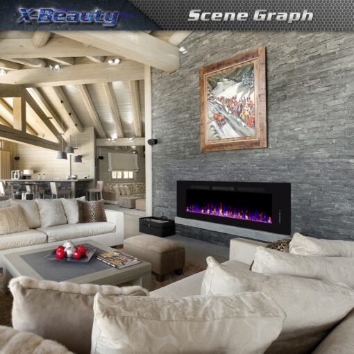 Xbeauty 36" Electric Fireplace in-Wall Recessed and Wall Mounted 1500W Fireplace Heater and Linear Fireplace with Timer/Multicolor Flames/Touch Screen/Remote Control Black - Image 2
