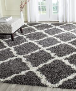 SAFAVIEH Dallas Shag Collection Area Rug - 8'6" x 12', Dark Grey & Ivory, Trellis Design, Non-Shedding & Easy Care, 1.5-inch Thick Ideal for High Traffic Areas in Living Room, Bedroom (SGD257A)