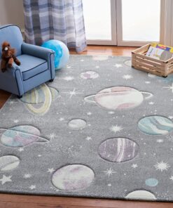 SAFAVIEH Carousel Kids Collection Area Rug - 6'7" x 9', Grey & Lavender, Non-Shedding & Easy Care, Ideal for High Traffic Areas for Boys & Girls in Playroom, Nursery, Bedroom (CRK103F)