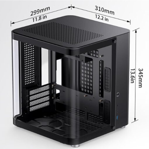 JONSBO TK-1 Black Micro ATX Mini Tower Computer CASE, Hyperboloid Glass Design, Separated Cabinet Structure, Al Alloy Shell Matx Desktop PC Case, Support ATX Power supply/240 AIO, Black - Image 2