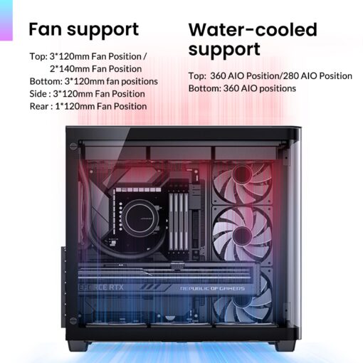 JONSBO TK-3 Black One-Piece Curved Glass ATX Mid Tower Pc Case, One-Piece Curved Glass, SP BTF MB/Dual 360 AIO/ATX PSU/40Series GPU, with 10 Fan Positions, 270 Degree Side View Display,Black Chassis - Image 6