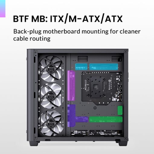 JONSBO TK-3 Black One-Piece Curved Glass ATX Mid Tower Pc Case, One-Piece Curved Glass, SP BTF MB/Dual 360 AIO/ATX PSU/40Series GPU, with 10 Fan Positions, 270 Degree Side View Display,Black Chassis - Image 7