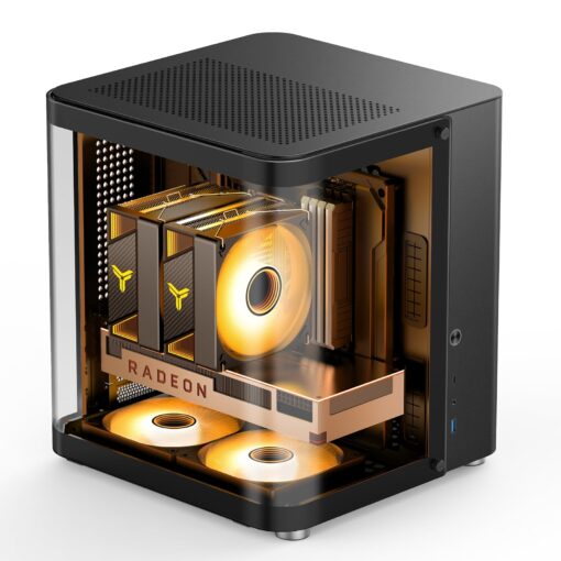 JONSBO TK-1 Black Micro ATX Mini Tower Computer CASE, Hyperboloid Glass Design, Separated Cabinet Structure, Al Alloy Shell Matx Desktop PC Case, Support ATX Power supply/240 AIO, Black - Image 7
