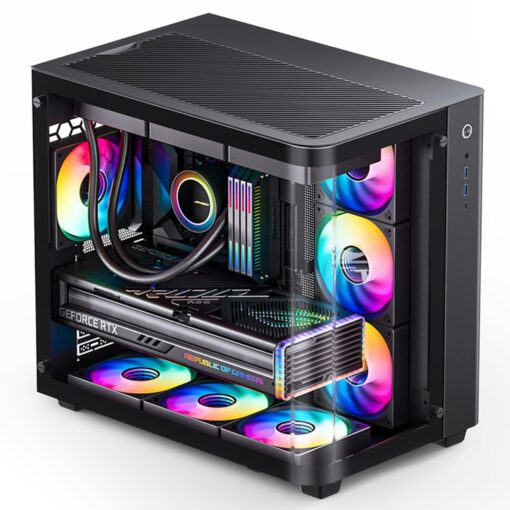 JONSBO TK-3 Black One-Piece Curved Glass ATX Mid Tower Pc Case, One-Piece Curved Glass, SP BTF MB/Dual 360 AIO/ATX PSU/40Series GPU, with 10 Fan Positions, 270 Degree Side View Display,Black Chassis - Image 3