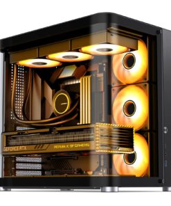 JONSBO TK-2 Black ATX Mid-Tower Pc Case,Hyperboloid Glass Design, Separated Cabinet Structure, Al Alloy Shell Desktop Computer Case, Support BTF Motherboard/ATX Power supply/360 AIO, Black