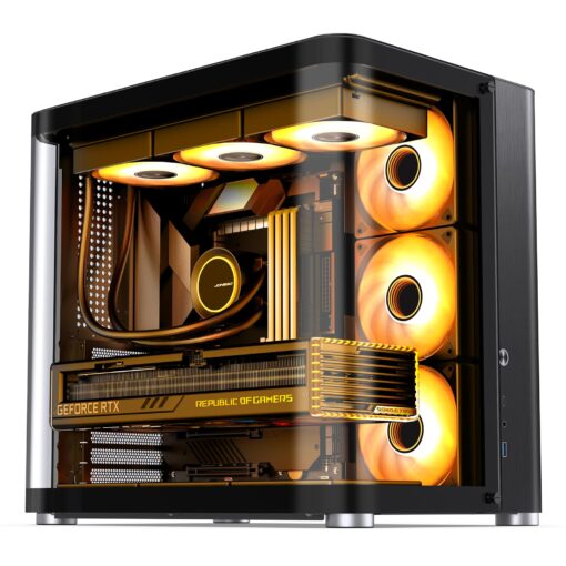 JONSBO TK-2 Black ATX Mid-Tower Pc Case,Hyperboloid Glass Design, Separated Cabinet Structure, Al Alloy Shell Desktop Computer Case, Support BTF Motherboard/ATX Power supply/360 AIO, Black