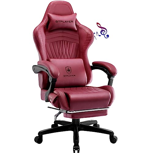 GTPLAYER Gaming Chair, Computer Chair with Footrest and Bluetooth Speakers, High Back Ergonomic Music Game Chair, Reclining Game Chair with Linkage Armrests for Adults and Kids (WineRed)