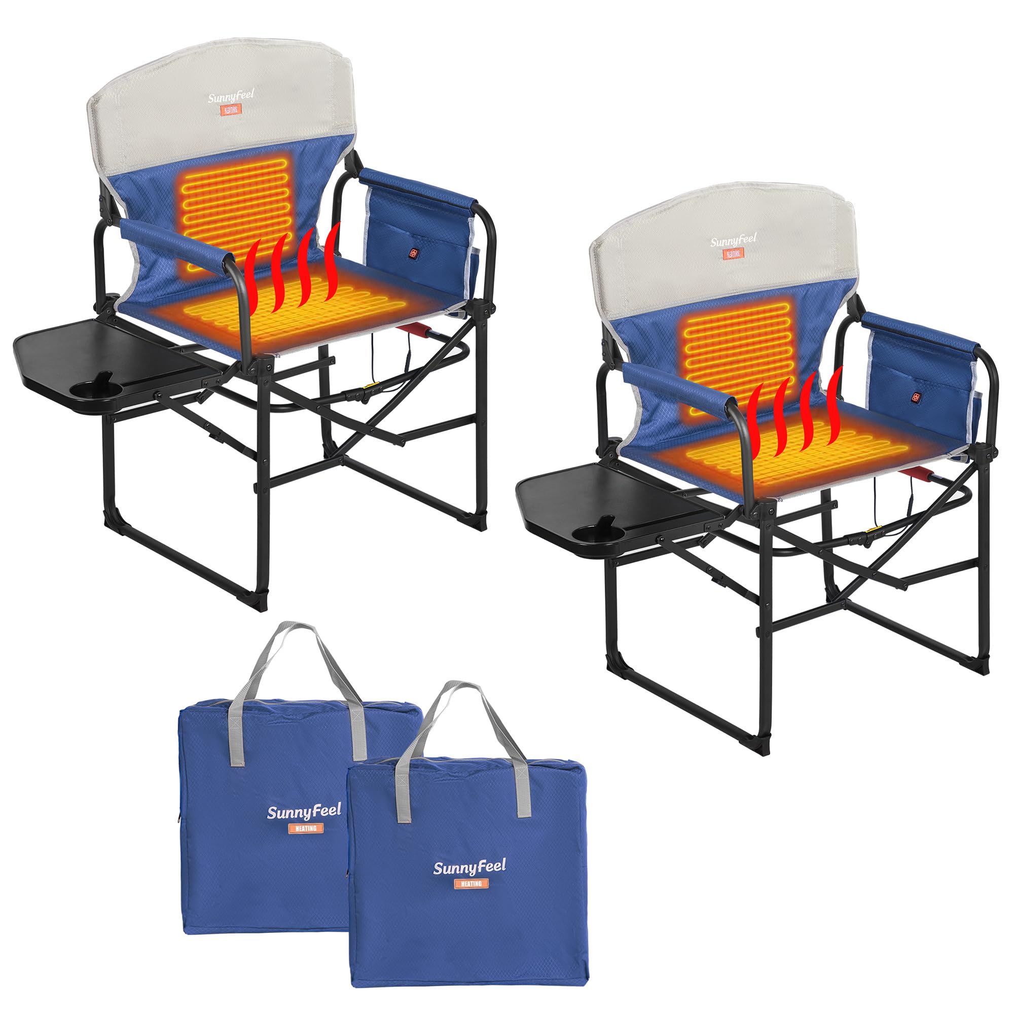 SUNNYFEEL Heated Camping Directors Chair, Heavy Duty,Oversized Portable Folding Chair with Side Table, Pocket for Beach, Fishing,Trip,Picnic,Lawn,Concert Outdoor Foldable Camp Chairs